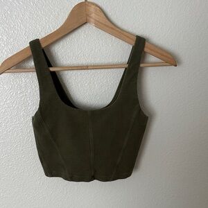 Aerie Olive Knit Crop Tank Top